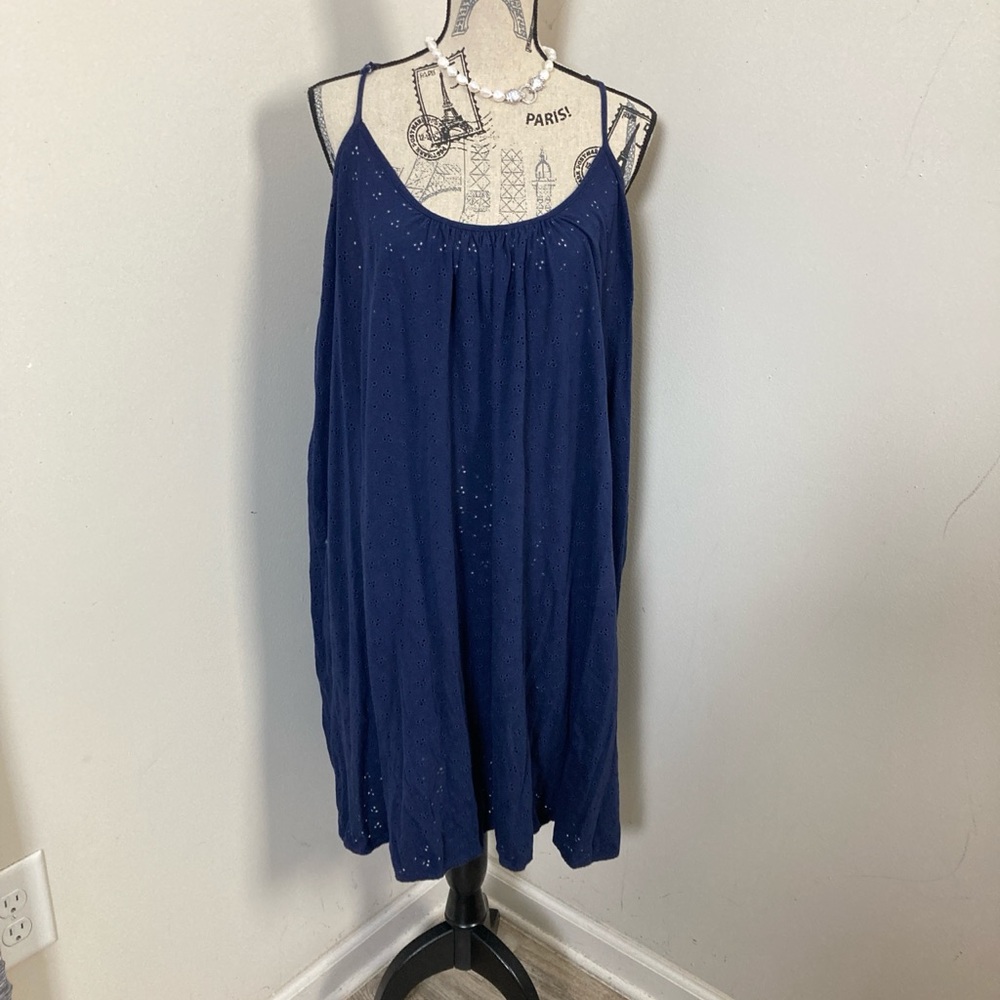 Dreams Co Women’s Navy Blue Eyelet Midi Sleeveless Dress Racer Back Spaghetti